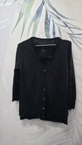 Cardigan OVS nero con lurex, taglia M, vista frontale abbottonata