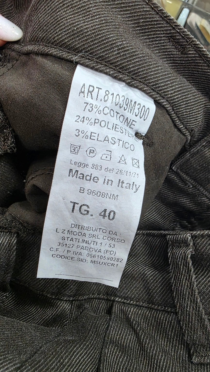 Etichetta pantaloni Altamira: composizione, Made in Italy, taglia 40