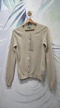 Vista frontale completa cardigan United Colors of Benetton beige in 100% lana vergine