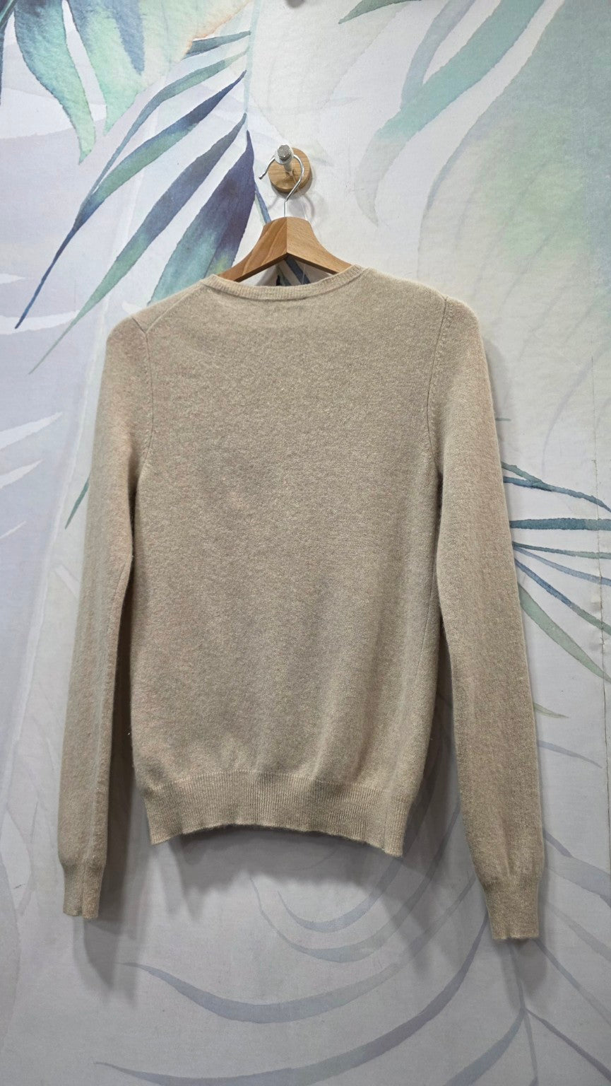 Cardigan beige Benetton 100% lana vista posteriore