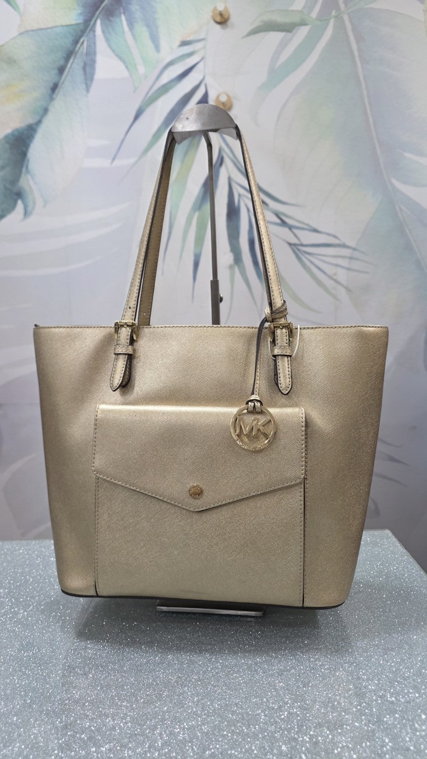 Borsa shopper Michael Kors oro metallizzato, vista frontale