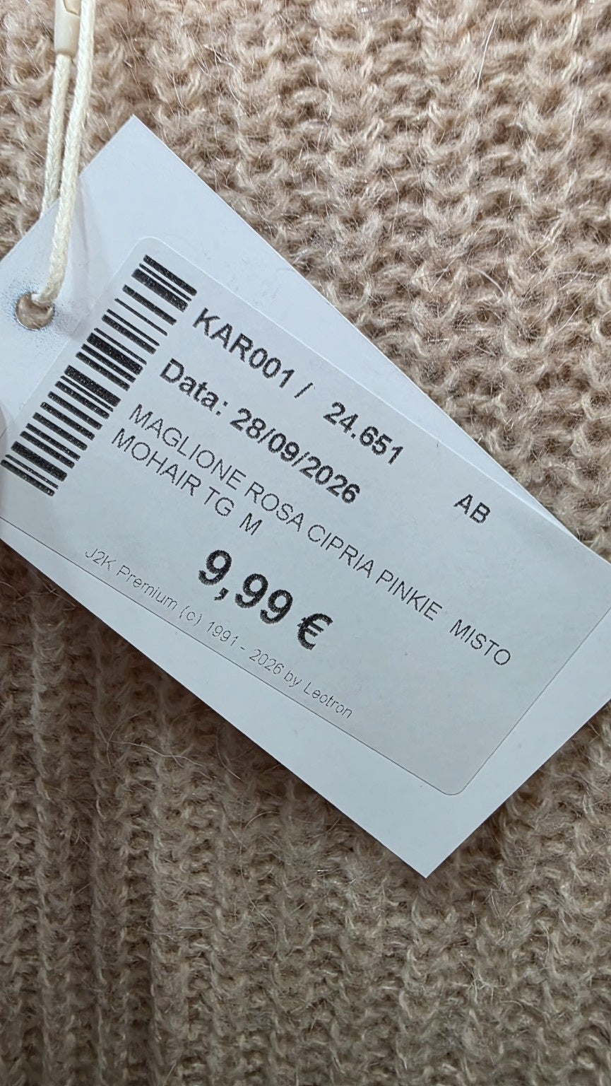 Cartellino RIAMATO con prezzo 9,99 euro