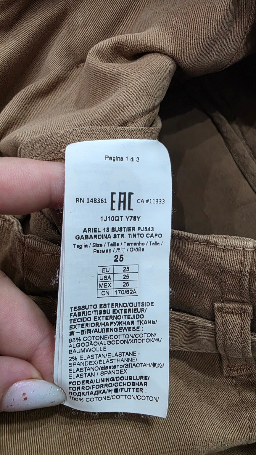 Etichetta PINKO Ariel: taglia 25, cotone 98% ed elastan 2%