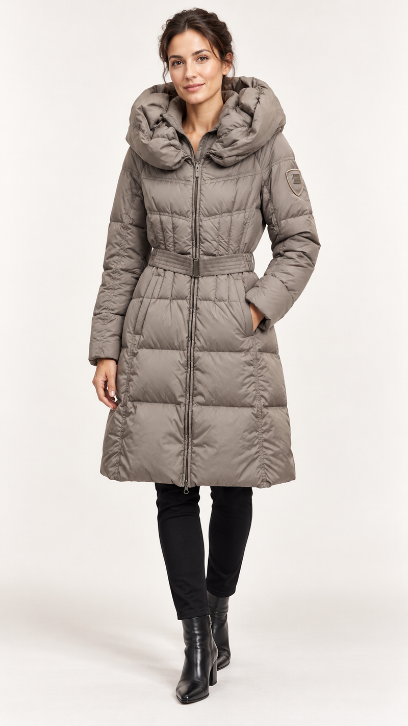 ADD – Piumino lungo beige con cintura e cappuccio, taglia 42