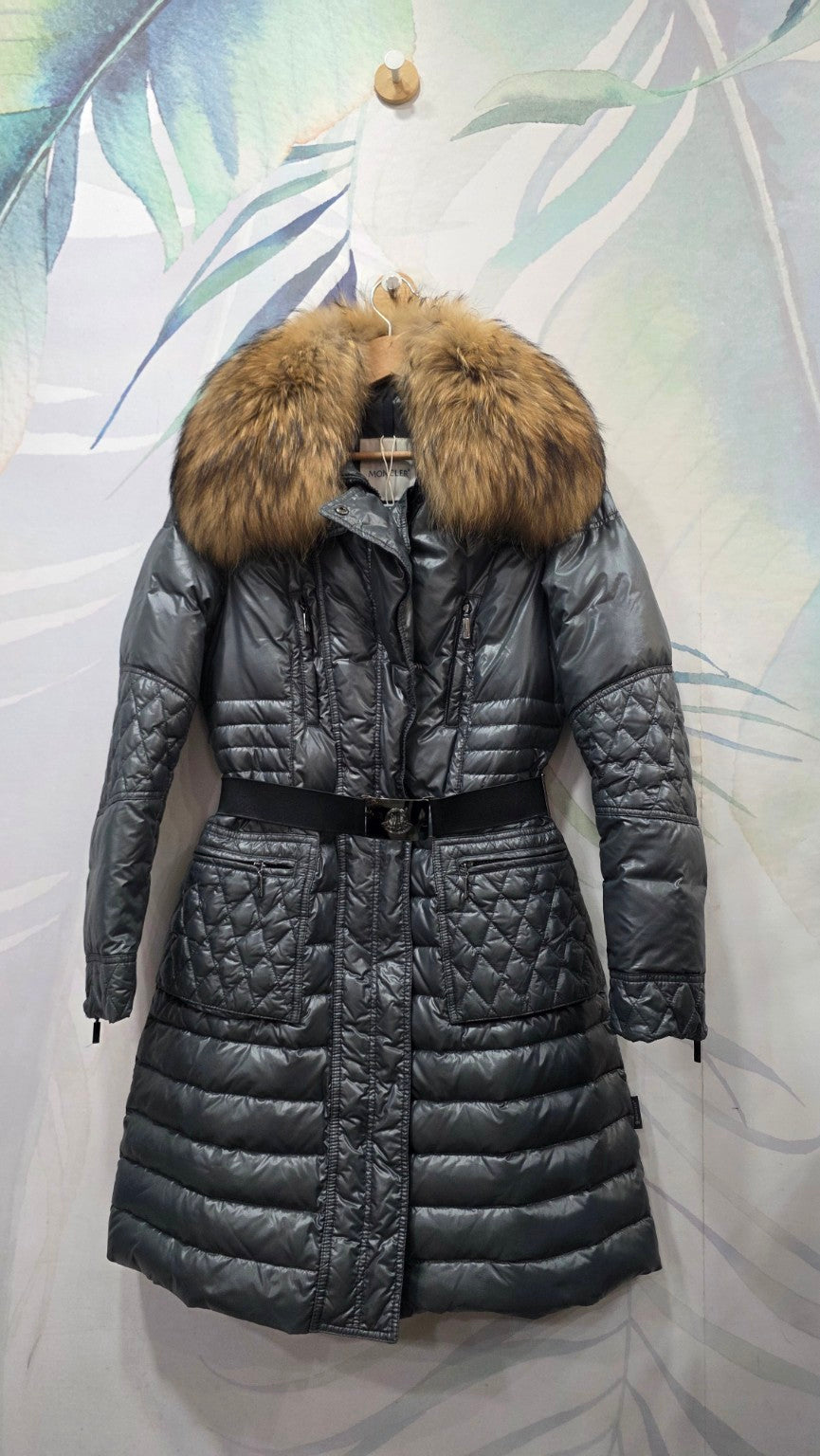 Moncler piumino lungo grigio donna - vista frontale
