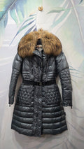 Moncler piumino lungo grigio donna - vista frontale