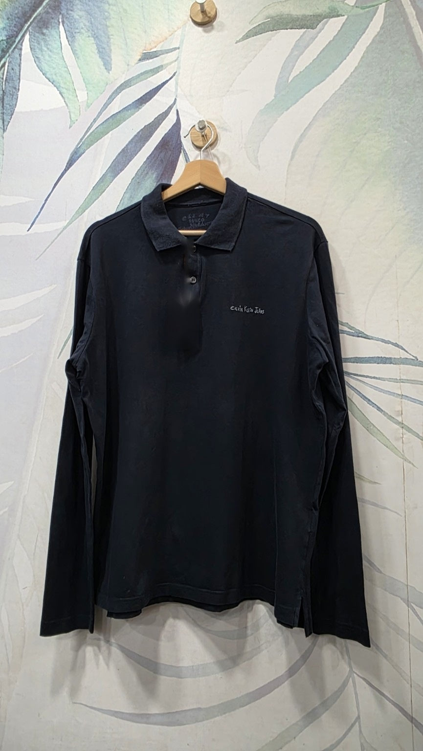 Polo Calvin Klein Jeans uomo blu scuro a manica lunga, taglia XL