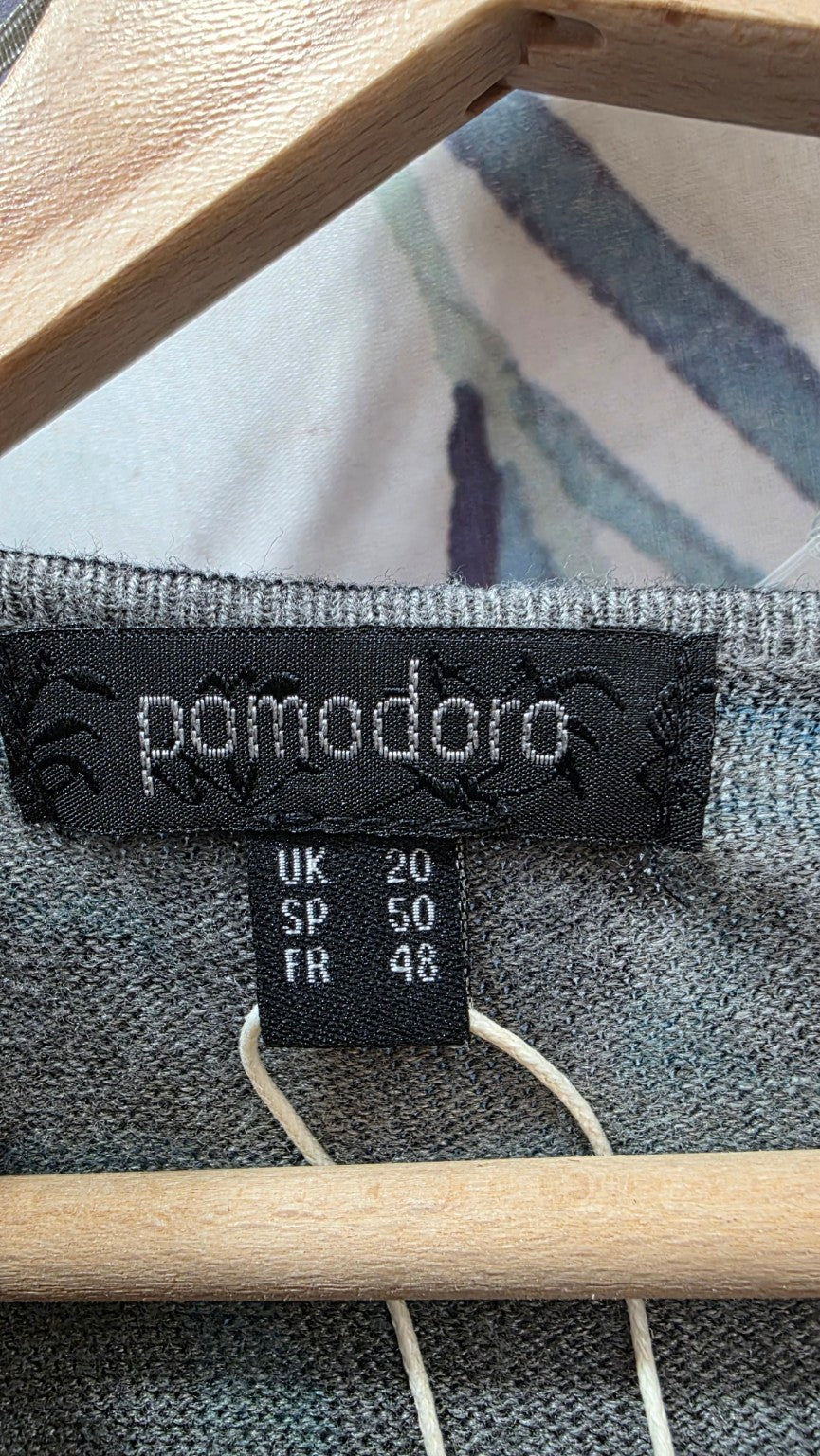 Etichetta Pomodoro con taglie UK 20, SP 50 e FR 46