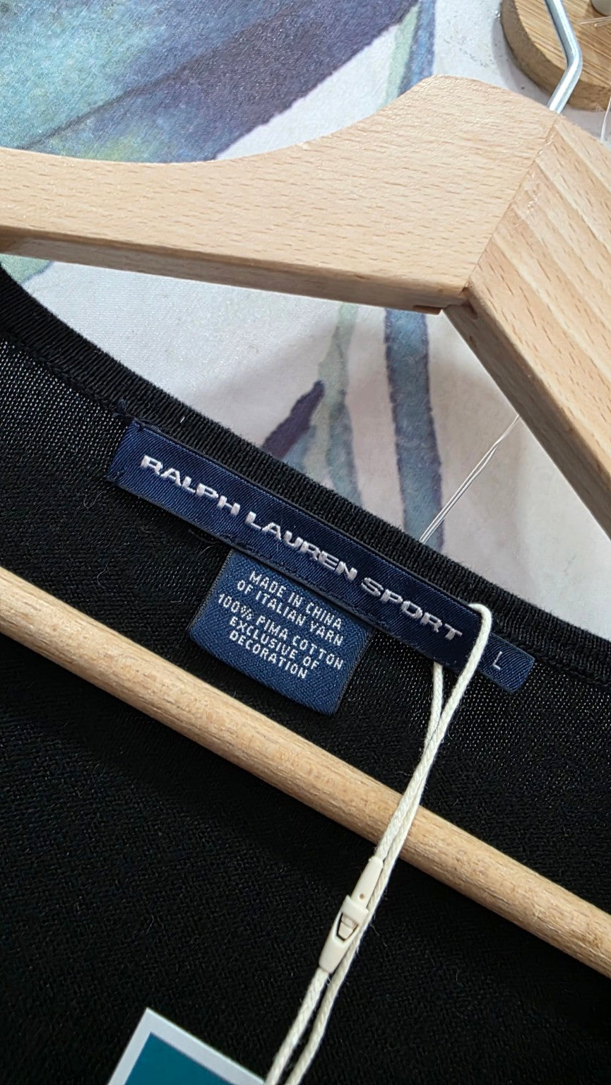 Etichetta Ralph Lauren Sport, taglia L, 100% cotone Pima
