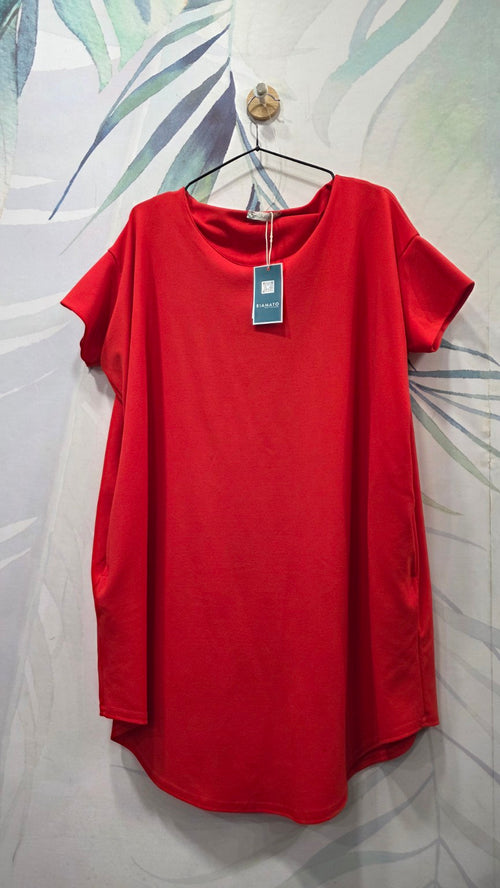 Abito Susy Mix rosso oversize con tasche, fronte