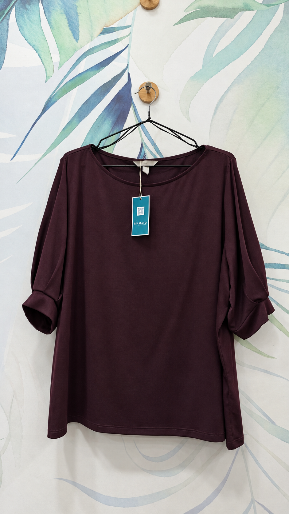 Top H&M borgogna XXL, scollo rotondo e maniche con risvolto — RIAMATO Curvy