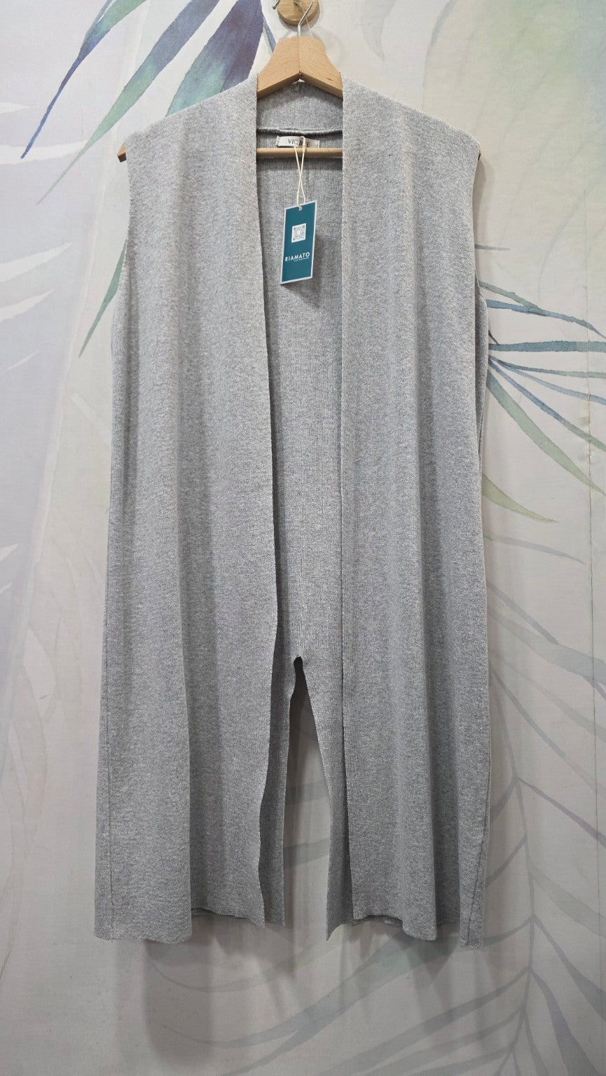 Cardigan lungo smanicato VIC BEE grigio, vista frontale