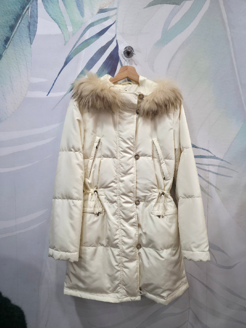 Weekend Max Mara piumino lungo avorio vera piuma e pelliccia – taglia 42