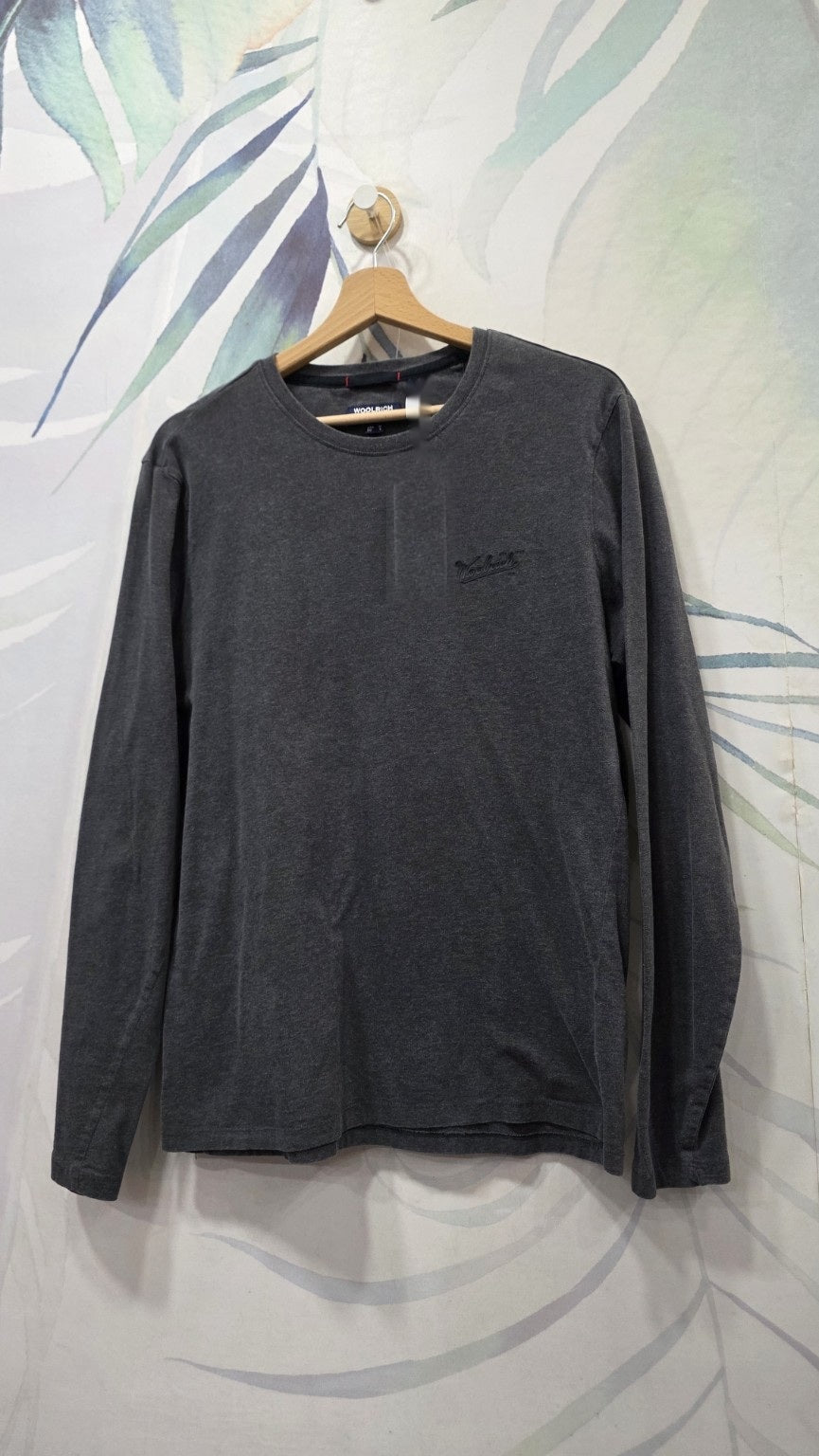 Maglia Woolrich uomo grigio antracite a maniche lunghe, fronte