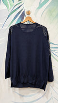 Maglia Zara Knit blu con paillettes sulle spalle e sulle maniche, taglia L