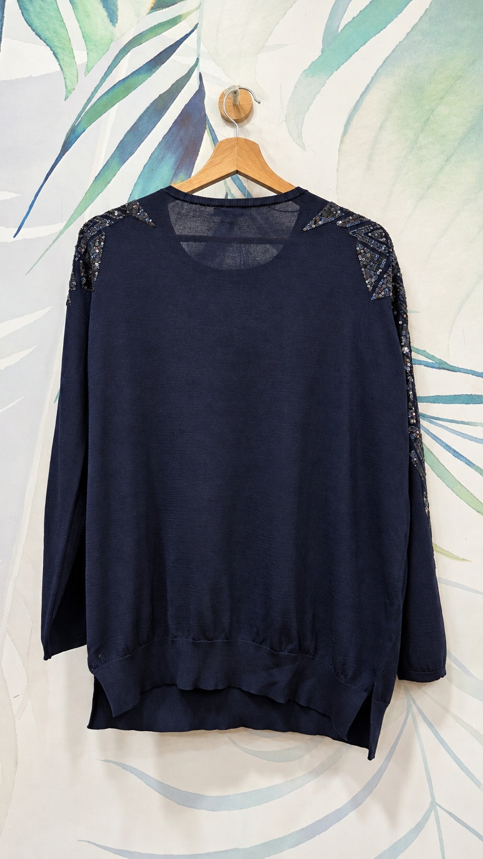 Maglia Zara Knit blu con paillettes sulle spalle e sulle maniche, taglia L