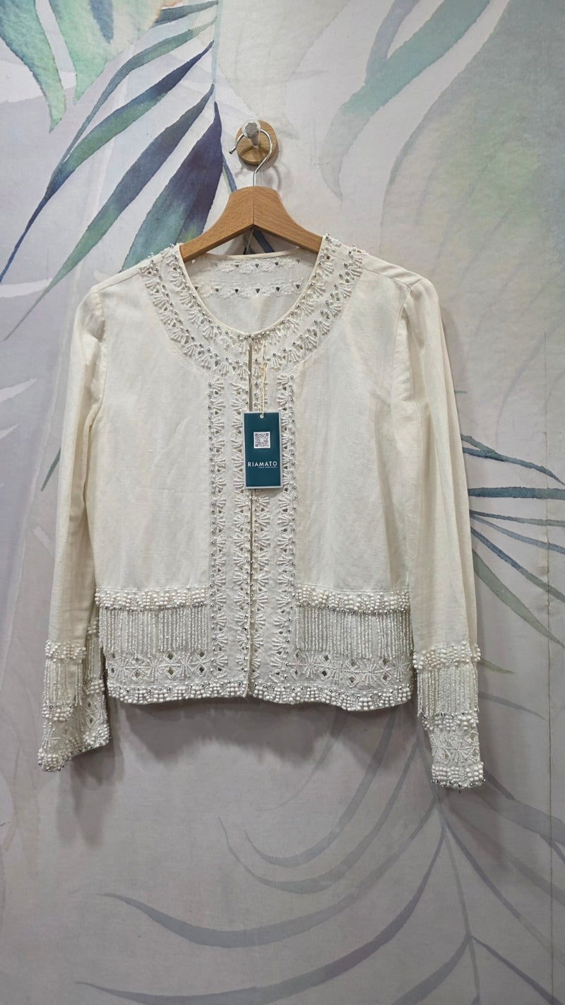 TWINSET Milano – Giacca corta ricamata con perline avorio S/M
